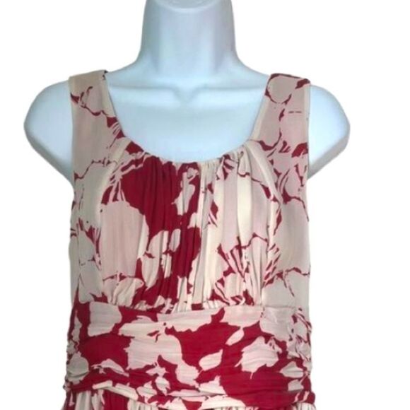 Talbots Sheer Floral Sleeveless Chiffon Rusty Red White Midi Summer Dress size 6 - Picture 11 of 11